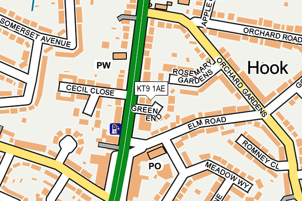 KT9 1AE map - OS OpenMap – Local (Ordnance Survey)