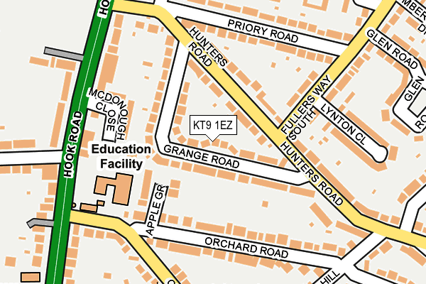 KT9 1EZ map - OS OpenMap – Local (Ordnance Survey)