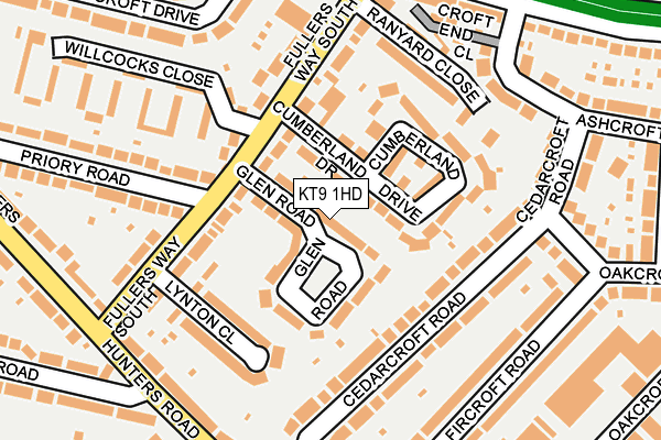 KT9 1HD map - OS OpenMap – Local (Ordnance Survey)