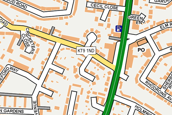 KT9 1ND map - OS OpenMap – Local (Ordnance Survey)