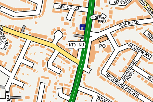 KT9 1NU map - OS OpenMap – Local (Ordnance Survey)