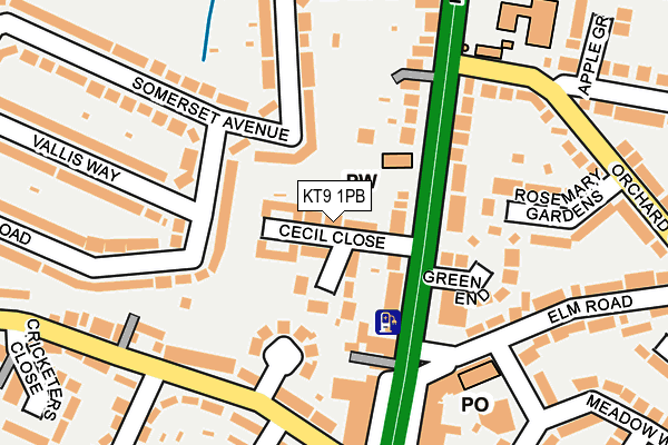 KT9 1PB map - OS OpenMap – Local (Ordnance Survey)