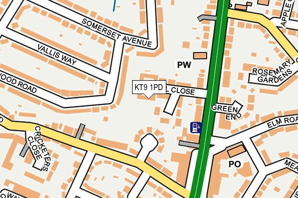 KT9 1PD map - OS OpenMap – Local (Ordnance Survey)