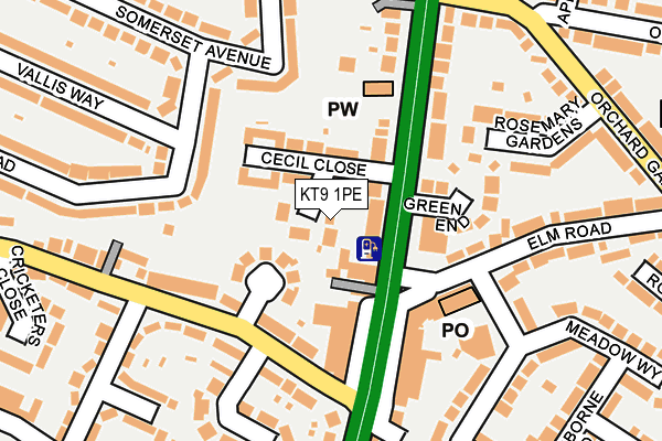 KT9 1PE map - OS OpenMap – Local (Ordnance Survey)