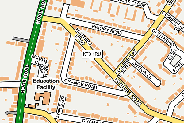 KT9 1RU map - OS OpenMap – Local (Ordnance Survey)