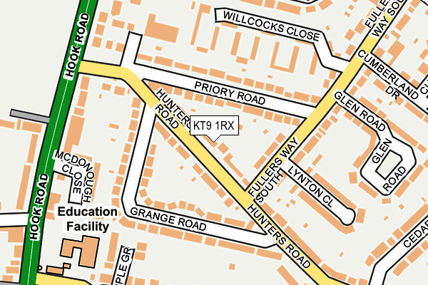 KT9 1RX map - OS OpenMap – Local (Ordnance Survey)