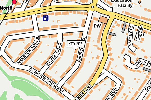 KT9 2EZ map - OS OpenMap – Local (Ordnance Survey)