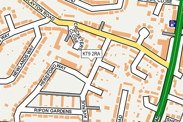 KT9 2RA map - OS OpenMap – Local (Ordnance Survey)