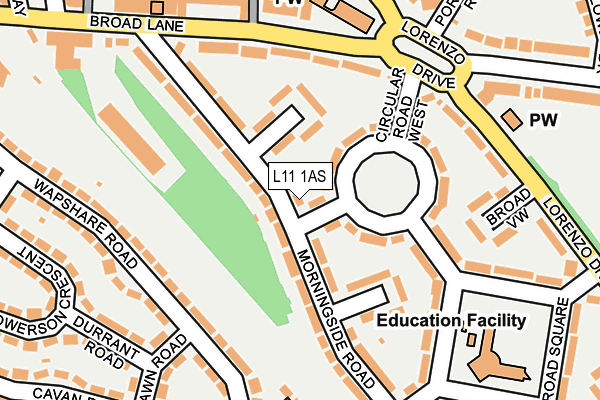 L11 1AS map - OS OpenMap – Local (Ordnance Survey)