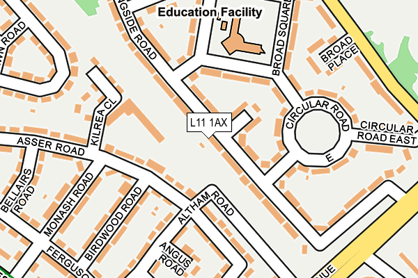 L11 1AX map - OS OpenMap – Local (Ordnance Survey)