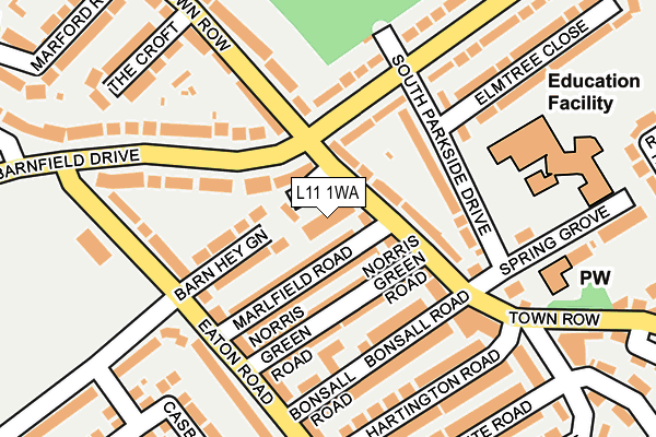 L11 1WA map - OS OpenMap – Local (Ordnance Survey)