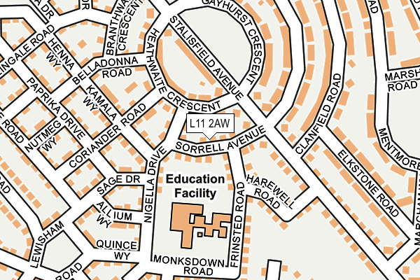 L11 2AW map - OS OpenMap – Local (Ordnance Survey)