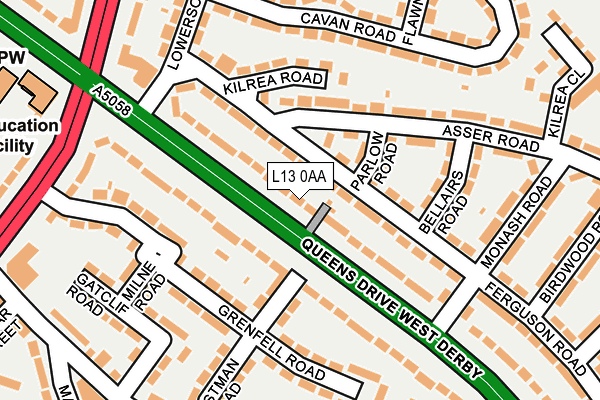 L13 0AA map - OS OpenMap – Local (Ordnance Survey)