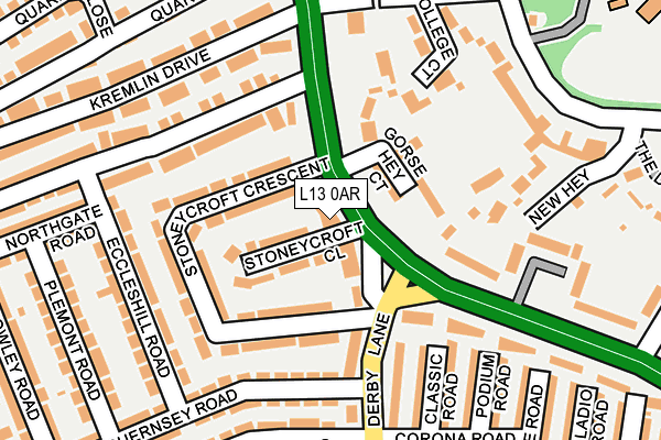 L13 0AR map - OS OpenMap – Local (Ordnance Survey)