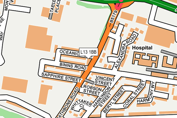 L13 1BB map - OS OpenMap – Local (Ordnance Survey)
