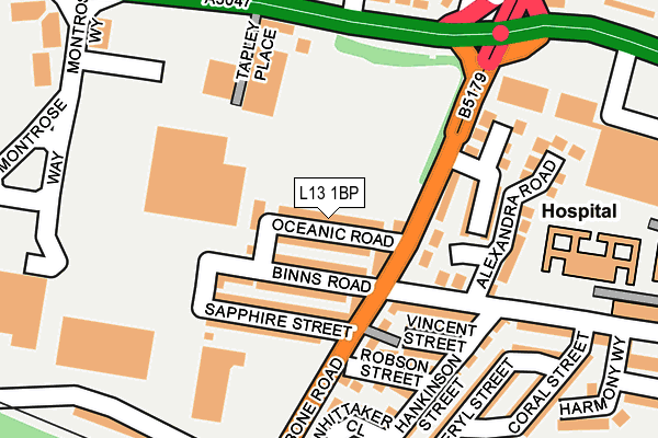 L13 1BP map - OS OpenMap – Local (Ordnance Survey)