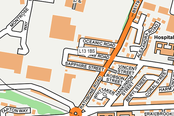 L13 1BS map - OS OpenMap – Local (Ordnance Survey)