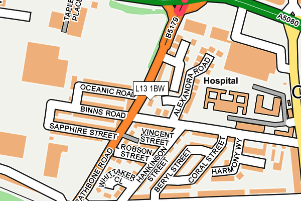 L13 1BW map - OS OpenMap – Local (Ordnance Survey)