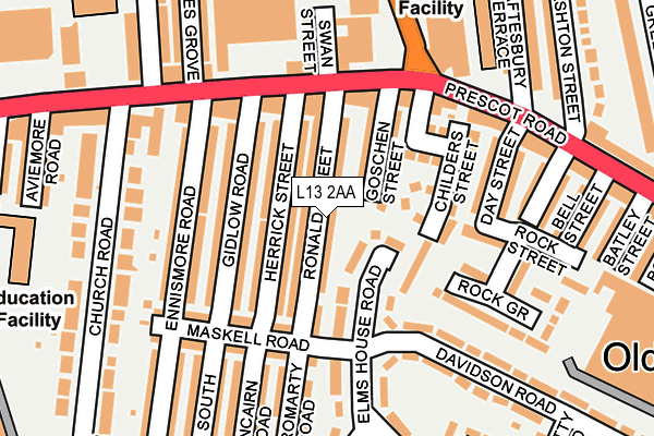 L13 2AA map - OS OpenMap – Local (Ordnance Survey)