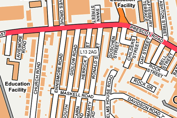 L13 2AG map - OS OpenMap – Local (Ordnance Survey)