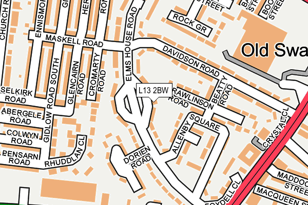 L13 2BW map - OS OpenMap – Local (Ordnance Survey)