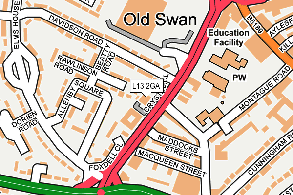 L13 2GA map - OS OpenMap – Local (Ordnance Survey)