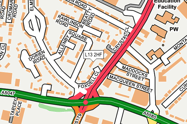 L13 2HF map - OS OpenMap – Local (Ordnance Survey)