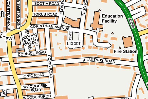 L13 3DT map - OS OpenMap – Local (Ordnance Survey)