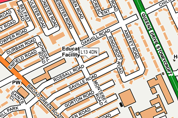 L13 4DN map - OS OpenMap – Local (Ordnance Survey)