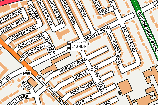 L13 4DR map - OS OpenMap – Local (Ordnance Survey)