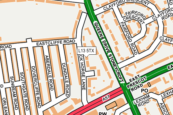 L13 5TX map - OS OpenMap – Local (Ordnance Survey)