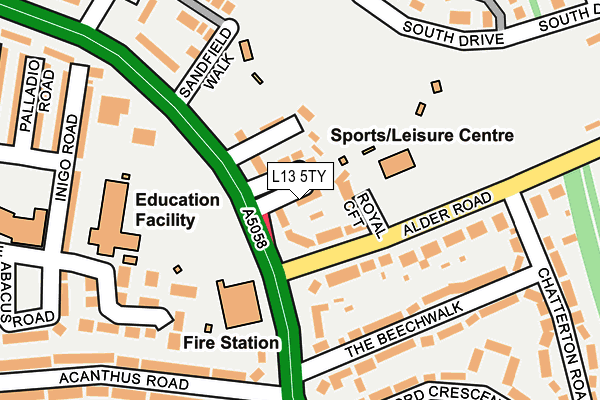 L13 5TY map - OS OpenMap – Local (Ordnance Survey)
