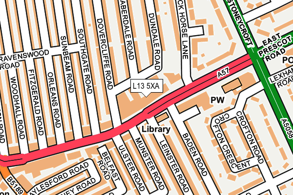 L13 5XA map - OS OpenMap – Local (Ordnance Survey)