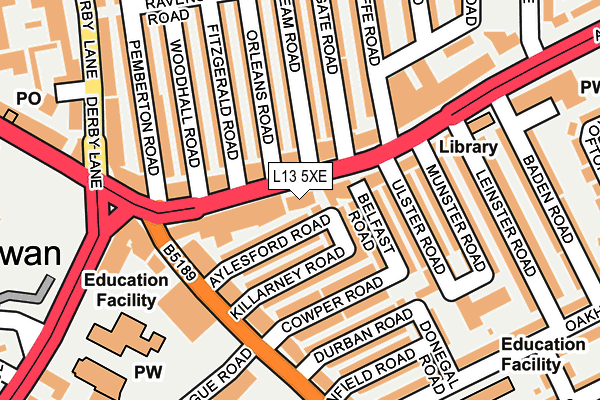 L13 5XE map - OS OpenMap – Local (Ordnance Survey)