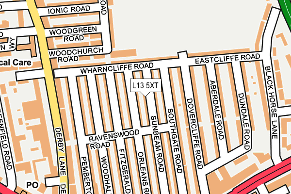 L13 5XT map - OS OpenMap – Local (Ordnance Survey)