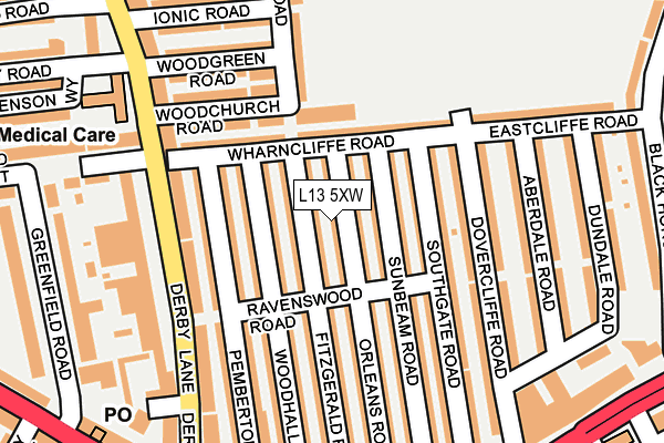 L13 5XW map - OS OpenMap – Local (Ordnance Survey)