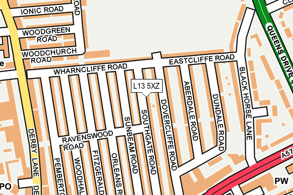 L13 5XZ map - OS OpenMap – Local (Ordnance Survey)