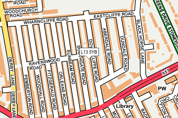 L13 5YB map - OS OpenMap – Local (Ordnance Survey)
