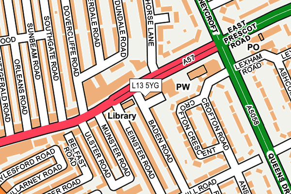 L13 5YG map - OS OpenMap – Local (Ordnance Survey)
