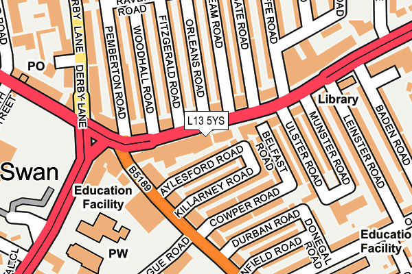 L13 5YS map - OS OpenMap – Local (Ordnance Survey)