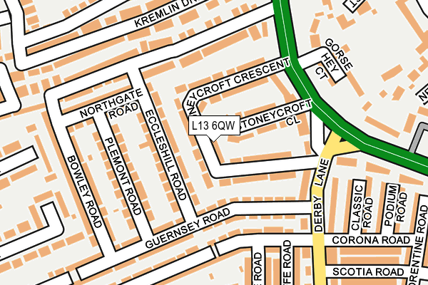 L13 6QW map - OS OpenMap – Local (Ordnance Survey)