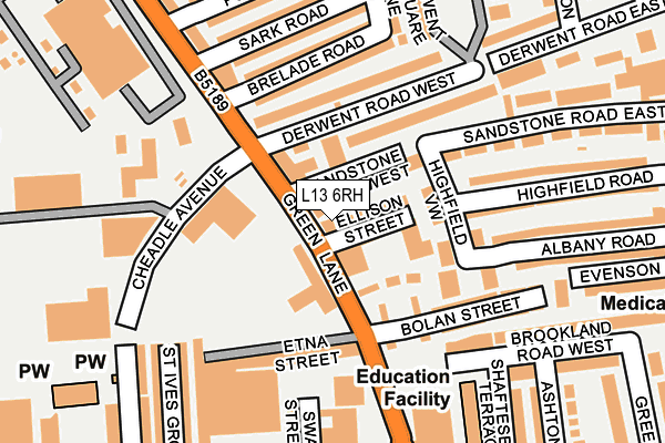 L13 6RH map - OS OpenMap – Local (Ordnance Survey)
