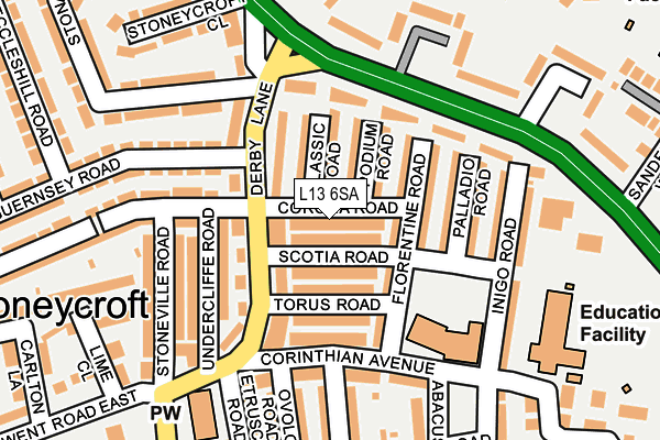 L13 6SA map - OS OpenMap – Local (Ordnance Survey)