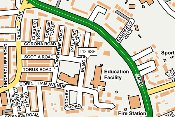 L13 6SH map - OS OpenMap – Local (Ordnance Survey)