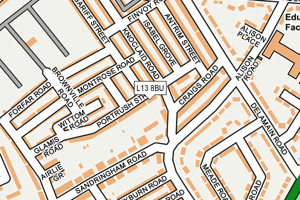 L13 8BU map - OS OpenMap – Local (Ordnance Survey)