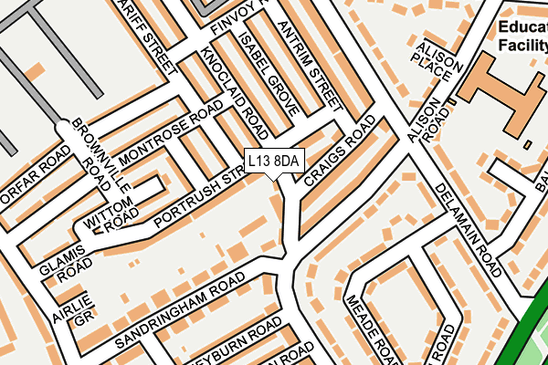 L13 8DA map - OS OpenMap – Local (Ordnance Survey)