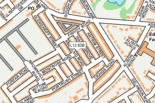 L13 8DB map - OS OpenMap – Local (Ordnance Survey)
