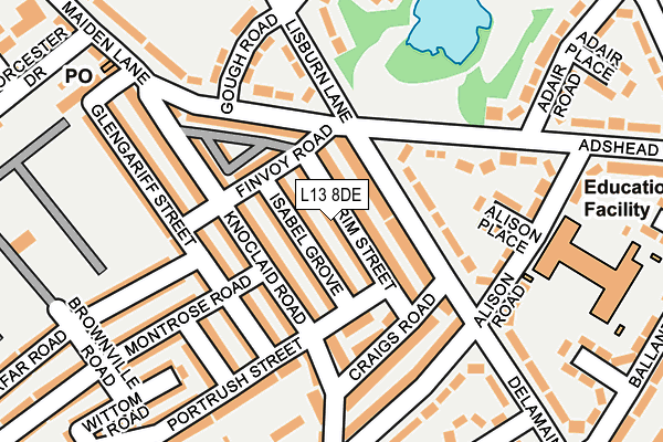 L13 8DE map - OS OpenMap – Local (Ordnance Survey)