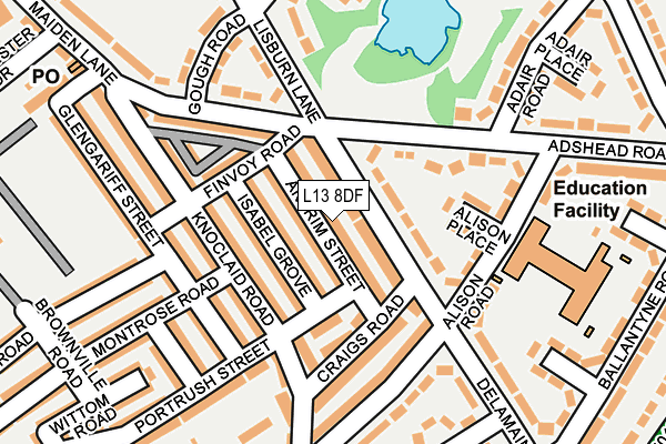 L13 8DF map - OS OpenMap – Local (Ordnance Survey)