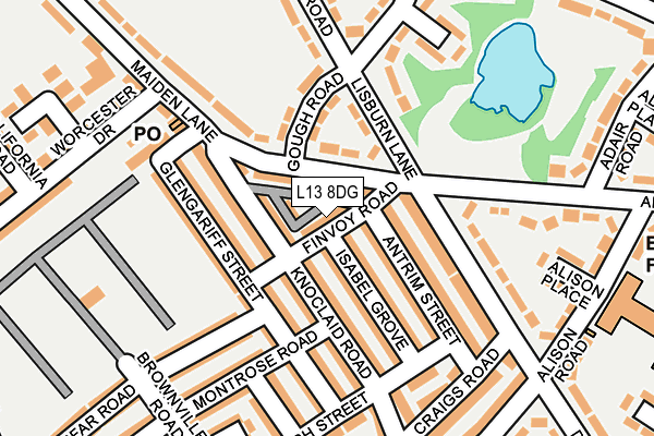 L13 8DG map - OS OpenMap – Local (Ordnance Survey)